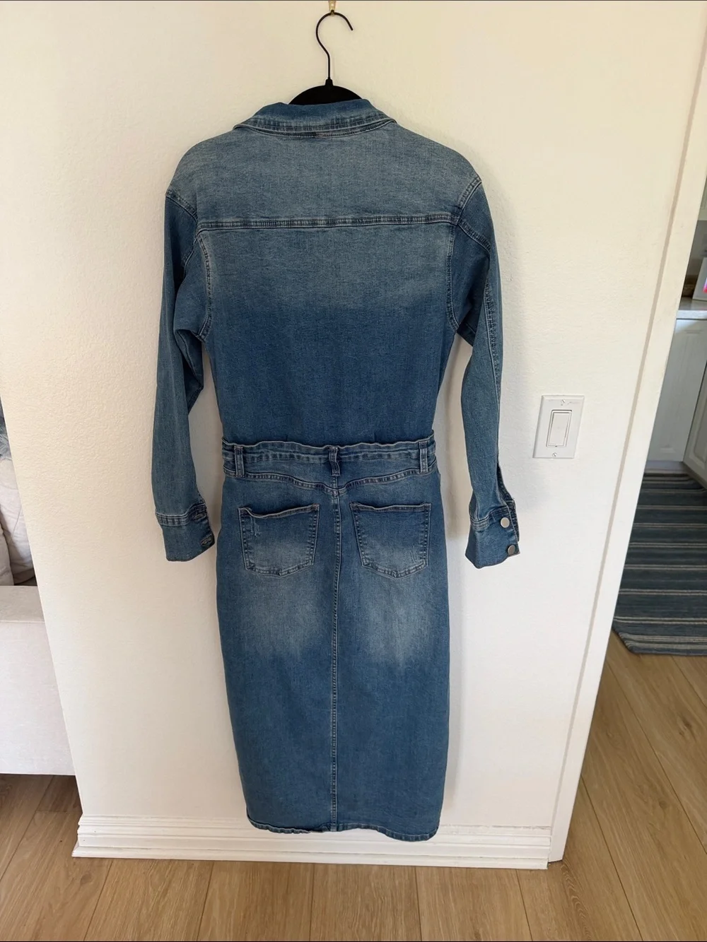 Fashion Nova Denim Maxi Dress Jacket — Blue